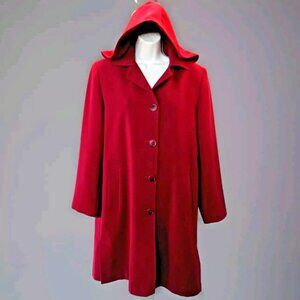 Gallery Women's Size S Trench Coat Dark Red Knee Length Removable Hood and Liner